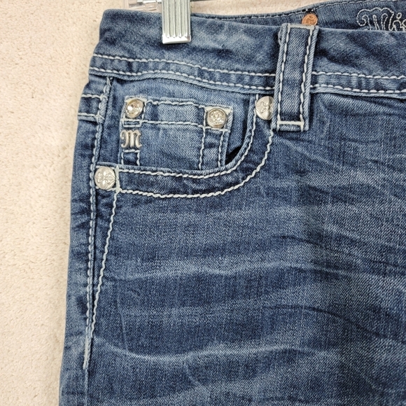 Miss Me Signature Skinny Bling Distressed Pockets Low Rise Denim Blue Jean Sz 27 - Picture 6 of 15